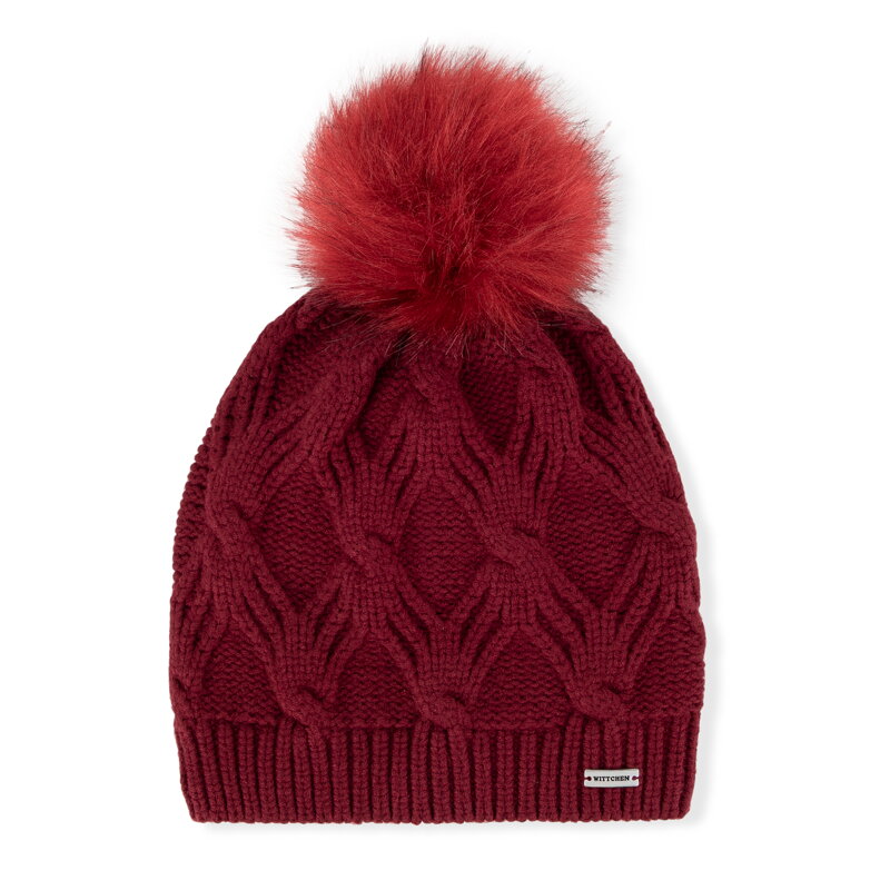 Damska czapka zimowa z pomponem bordowa 99-HF-103-9
