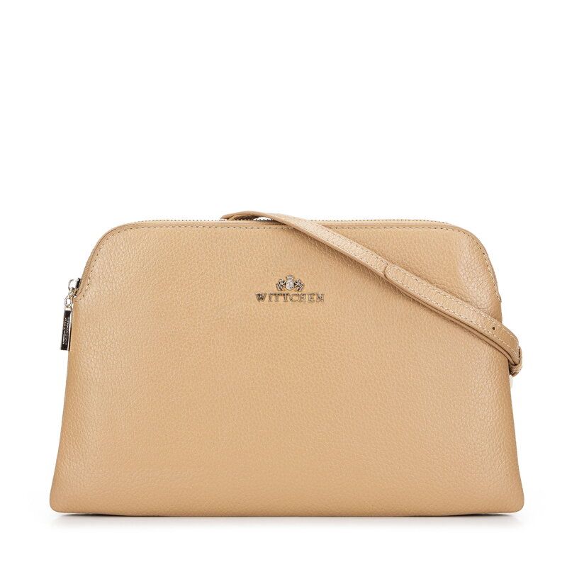 Dámska dvojpriehradková kožená kabelka cez rameno klasická béžová 29-4E-010-9