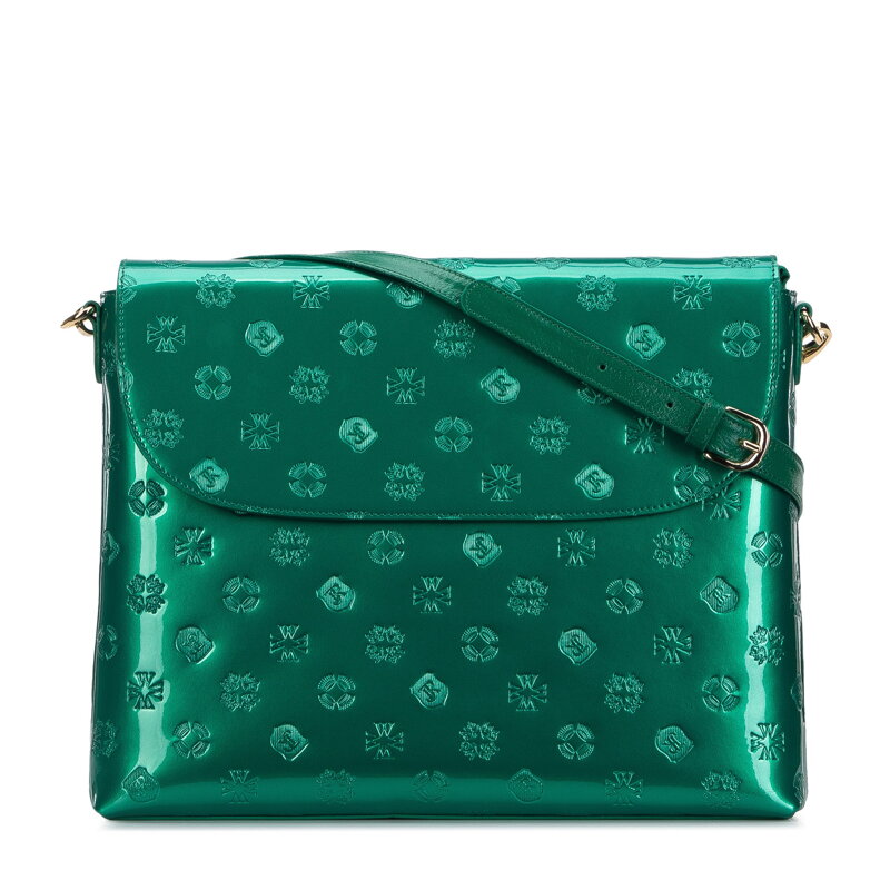 Dámska kabelka cez rameno z metalickej lakovanej kože, veľká zelená 34-4-233-00