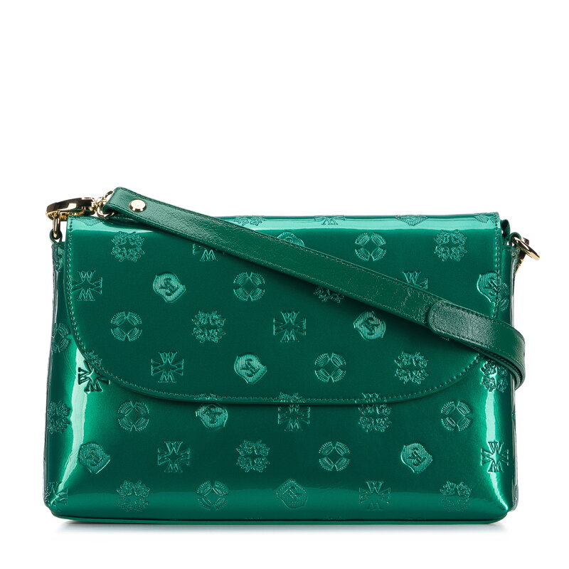 Damska listonoszka z metalicznej skóry lakierowanej mała zielona 34-4-232-00