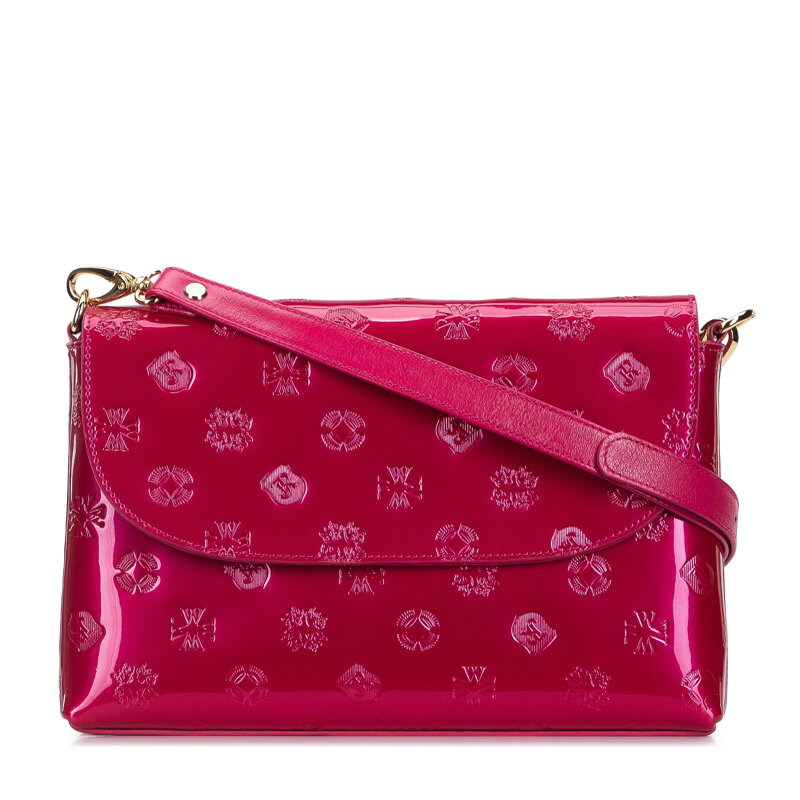 Dámska kabelka cez rameno z metalickej lakovanej kože, malá ružová 34-4-232-PP