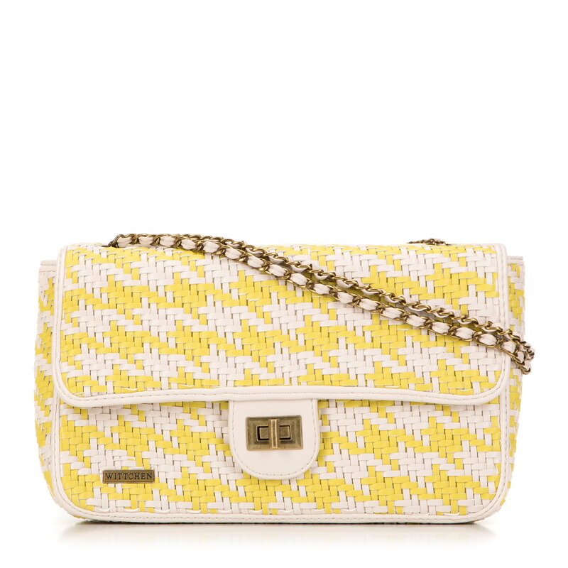 Dámska kabelka cez rameno s vrkočmi na retiazke, biela a žltá 98-4Y-010-Y