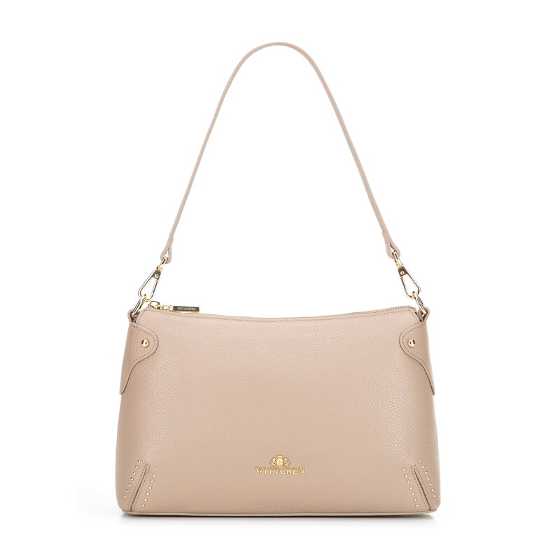 Damska listonoszka ze skóry naturalnej z drobnymi dżetami brązowa 99-4E-606-5