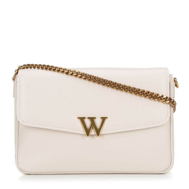 Dámska kožená crossbody s ozdobnou sponou krémová 100-4E-213-0