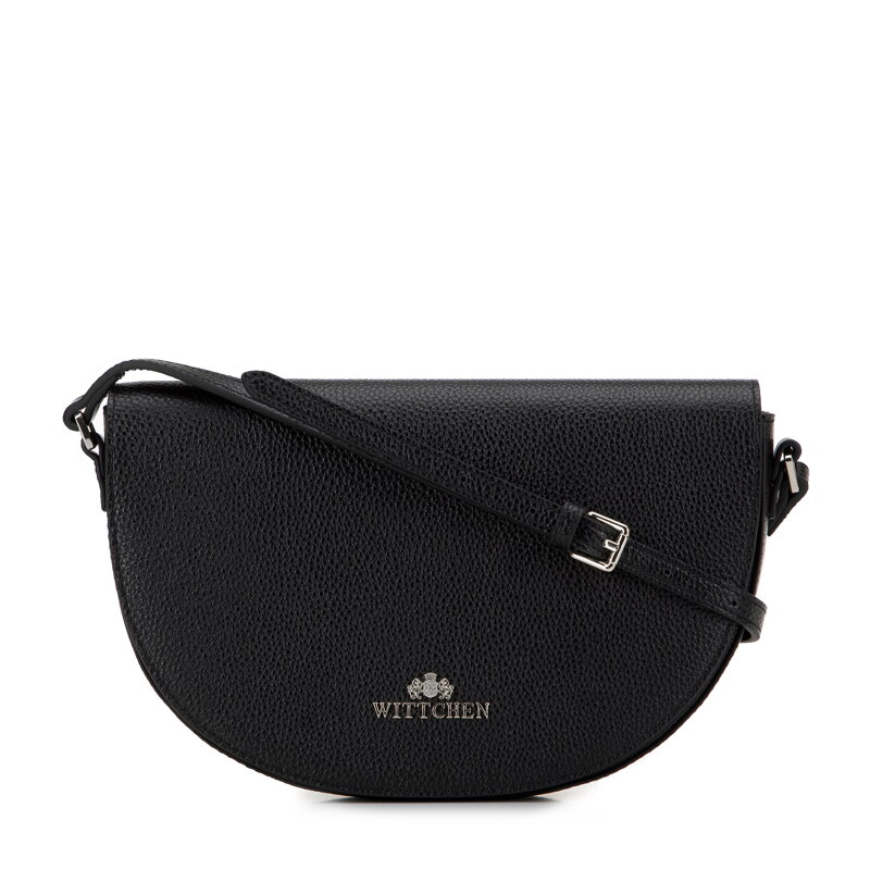 Dámska sedlová kabelka zo zrnitej kože, čierna a strieborná 29-4E-022-1S