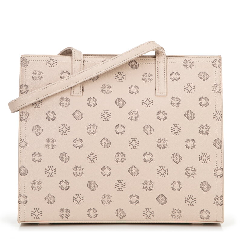 Damska shopperka z ekoskóry w tłoczoną sygnaturę beżowa 101-4Y-P04-9