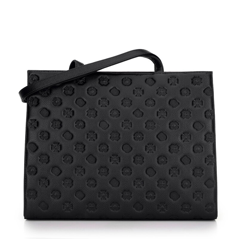 Dámska kožená shopper kabelka z reliéfnej kože čiernej farby 99-4E-301-1