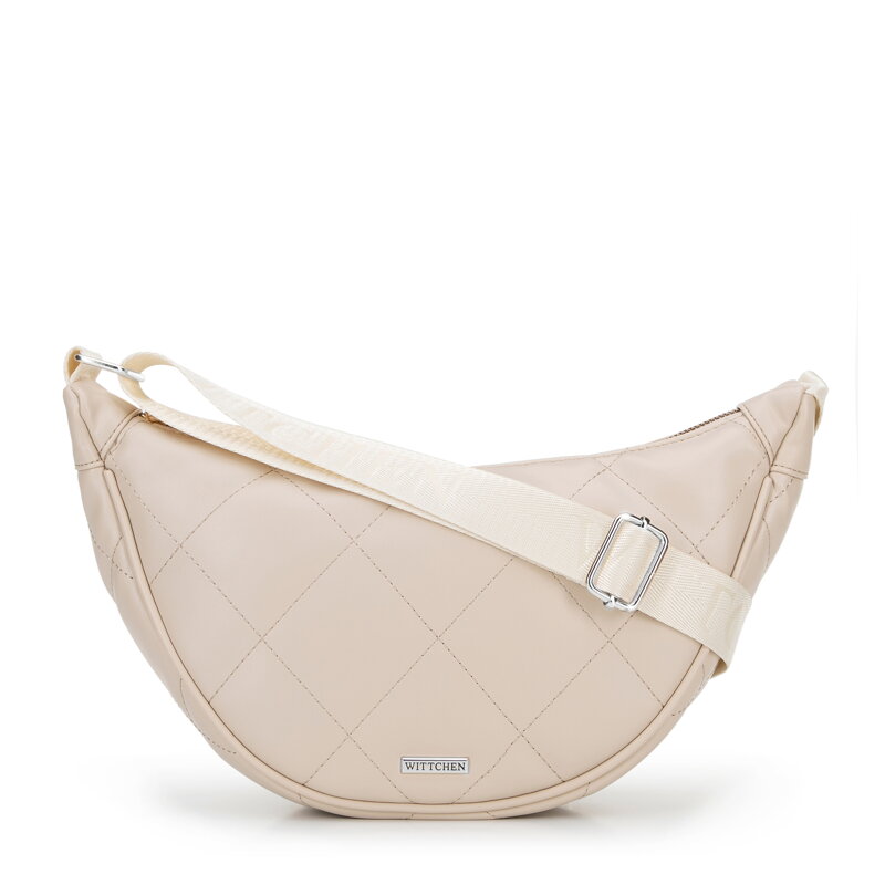 Dámska crossbody kabelka s geometrickým prešívaním krémová a strieborná 100-4Y-422-9S