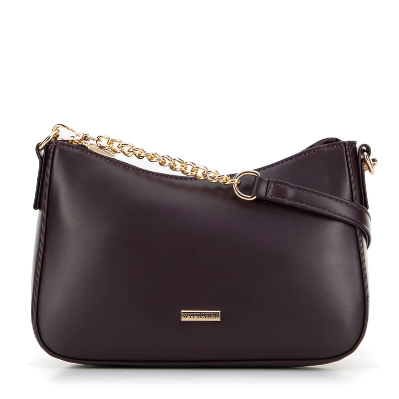 Dámska bagetová kabelka z ekokože na retiazke, slivková 99-4Y-613-4