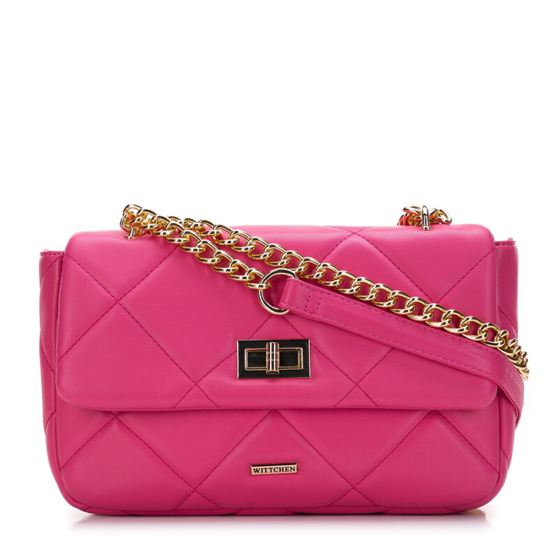 Dámska prešívaná štvorcová kabelka na retiazke, ružová 97-4Y-229-P