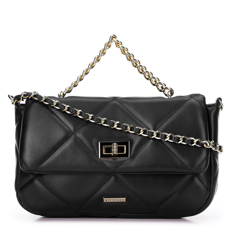Dámska prešívaná štvorcová kabelka na retiazke malá čierno-zlatá 97-4Y-228-1G