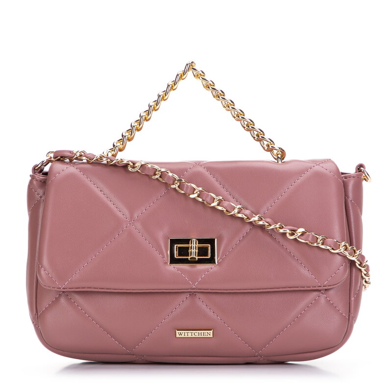 Dámska prešívaná štvorcová kabelka na retiazke malá zaprášená ružová 97-4Y-228-PP