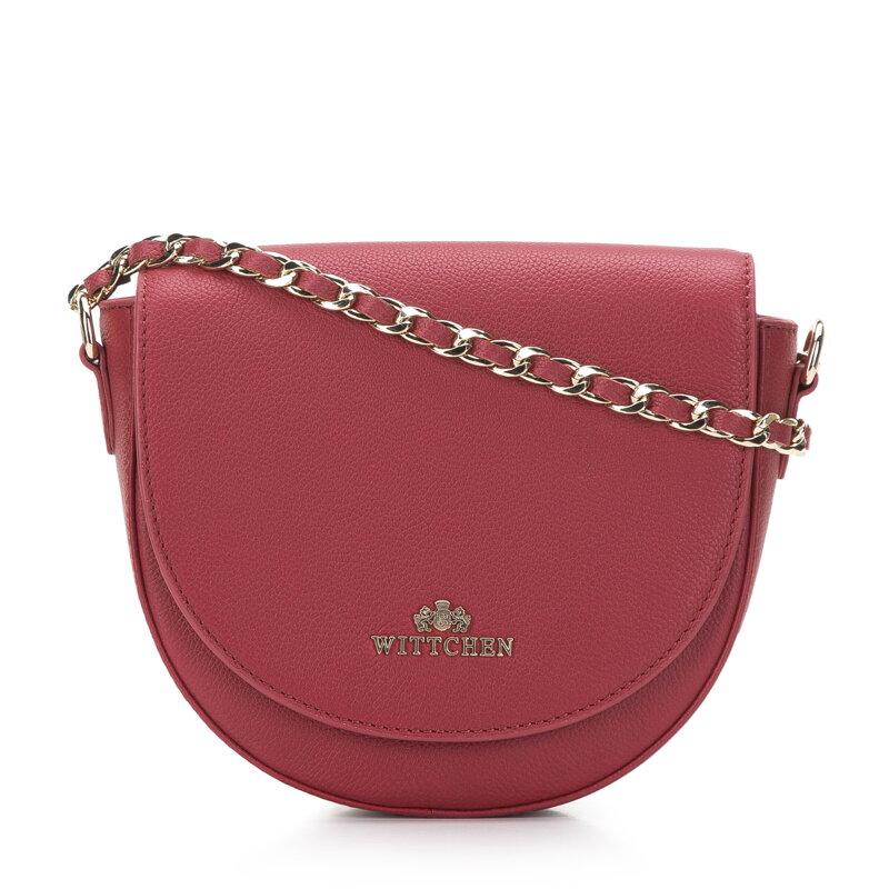 Dámska kožená sedlová kabelka na retiazke, červená 97-4E-005-3