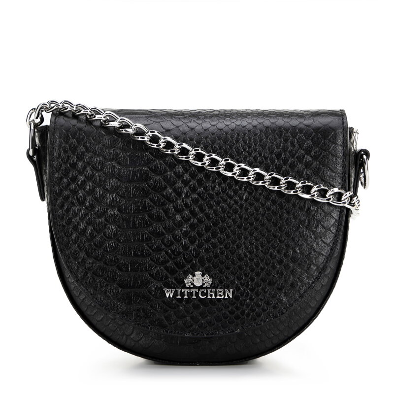 Dámska sedlová kabelka z krokodílej kože, čierna a strieborná 99-4E-021-1S