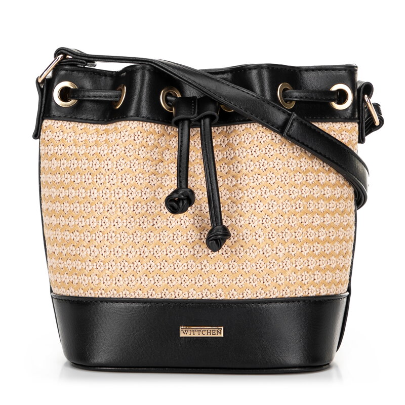 Dámska kabelka z pleteniny čierno-béžová 100-4Y-410-91