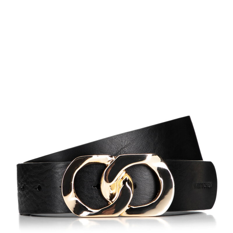 Damski pasek skórzany z dekoracyjną klamrą czarny 99-8D-115-1