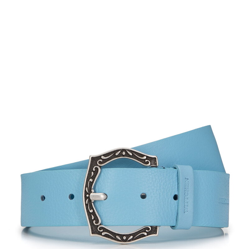 Damski pasek ze skóry z klamrą w stylu retro błękitny 98-8D-101-7