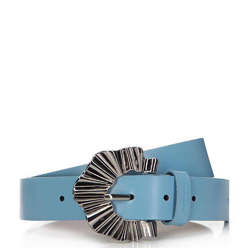 Damski pasek ze skóry z ozdobną klamrą niebieski 98-8D-107-7