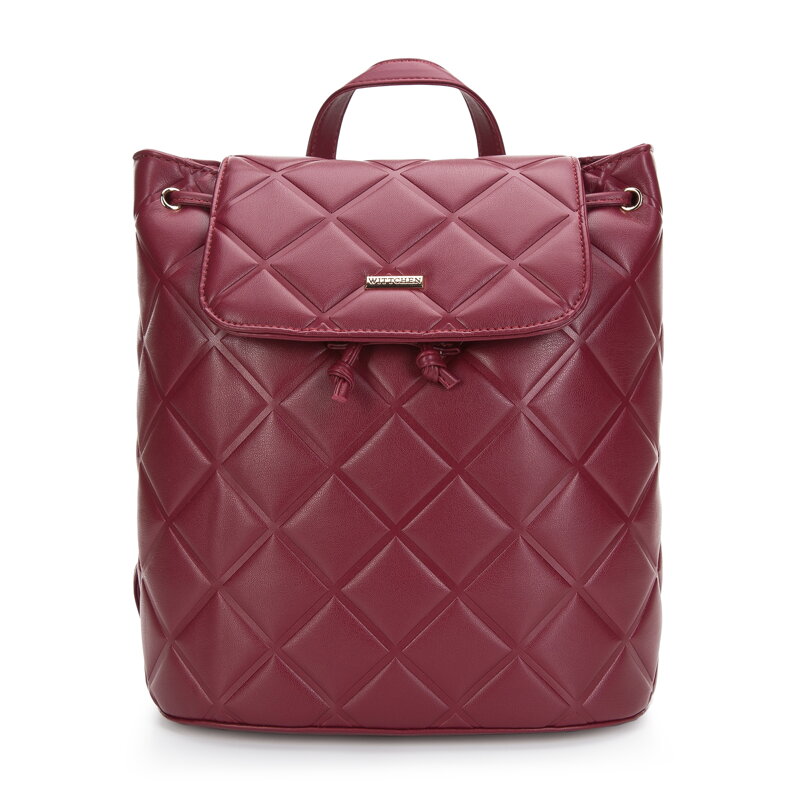 Dámsky ruksak z geometricky prešívanej ekokože čerešňový 97-4Y-611-3