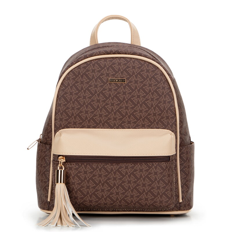 Dámsky batoh z ekokože so strapcom hnedý 99-4Y-523-4