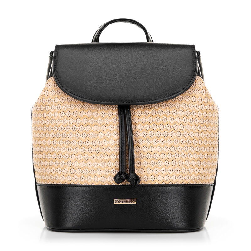 Dámsky batoh z pleteniny čierno-béžová 100-4Y-411-91