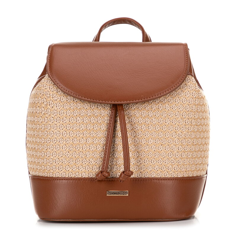 Dámsky batoh z tkanej látky, hnedo-béžová 100-4Y-411-95
