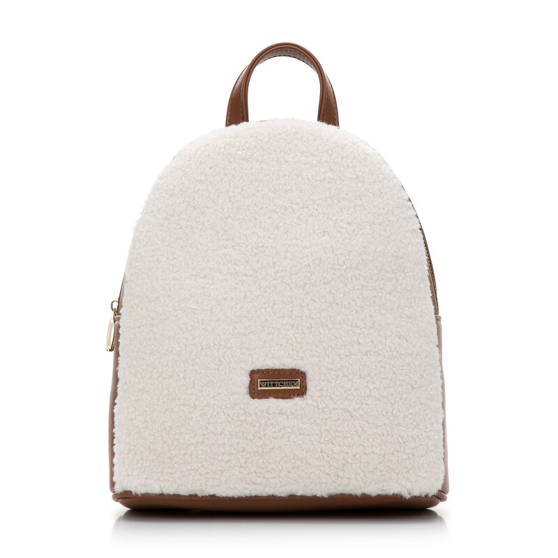 Dámsky batoh s umelou kožušinou vpredu hnedo-krémová 97-4Y-504-9