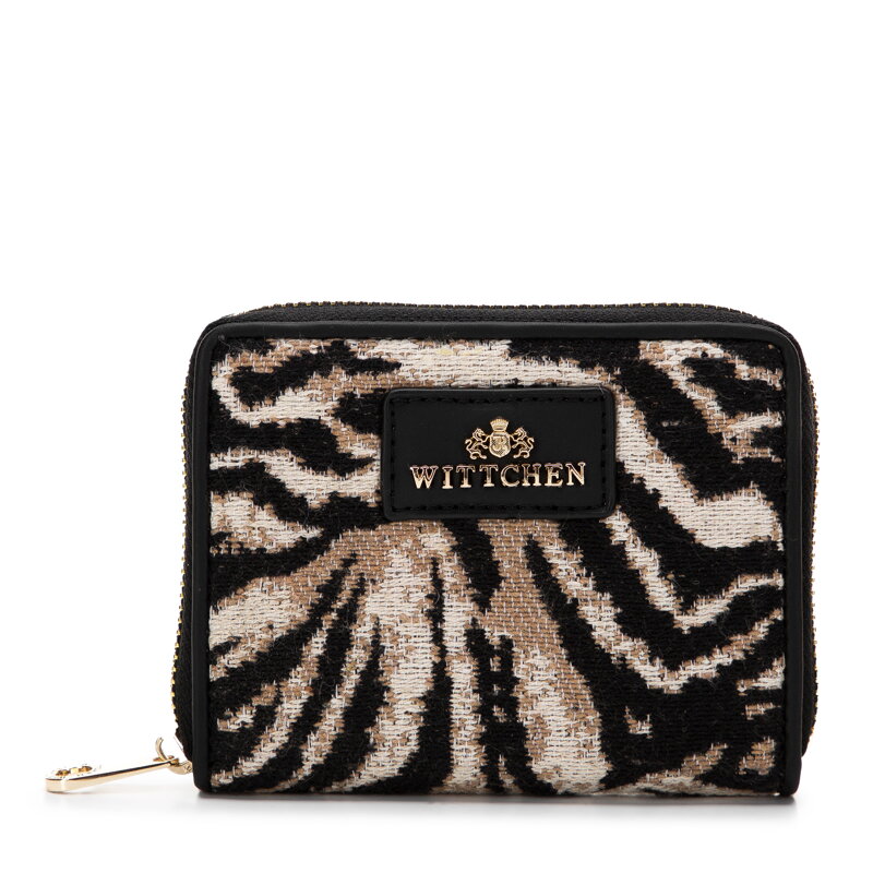 Dámska vzorovaná peňaženka so zipsom malá čierno-béžová 97-1E-502-X4