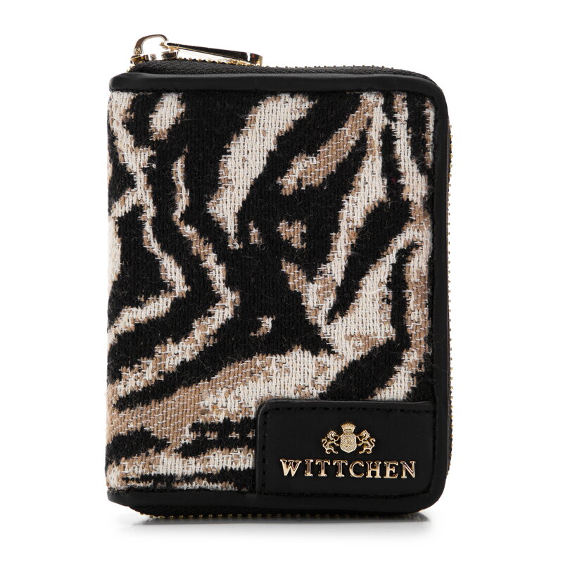 Dámska vzorovaná peňaženka s mini zipsom čierno-béžová 97-1E-503-X4
