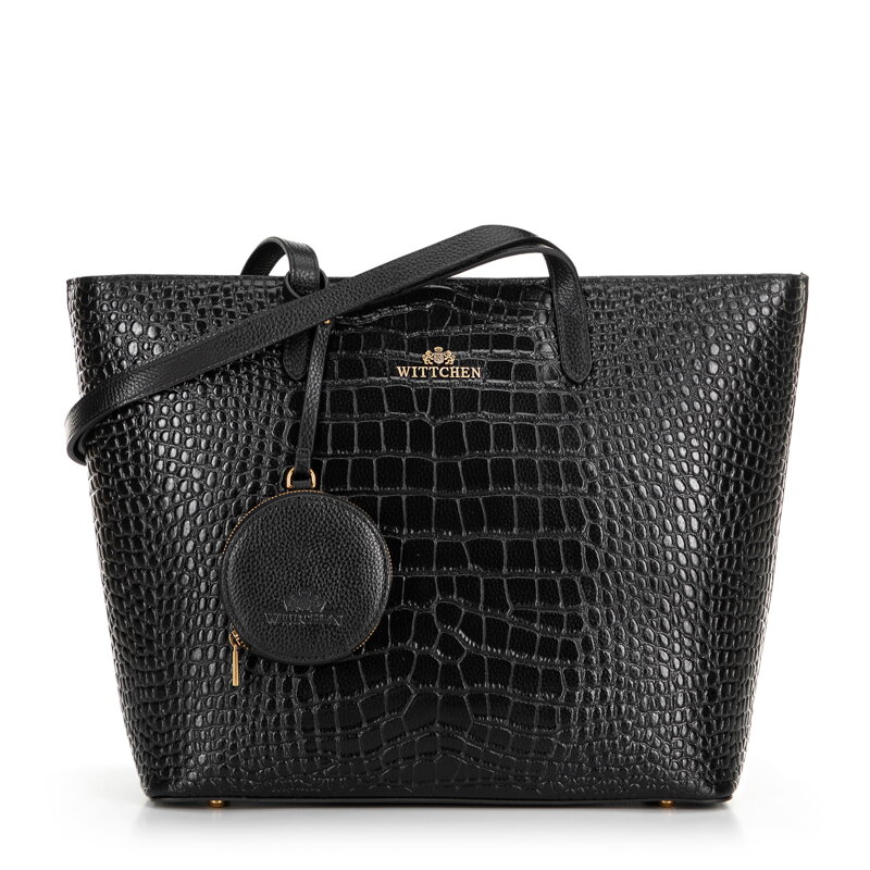 Dámska shopper kabelka z krokodílej kože, čierna a zlatá 100-4E-618-1G