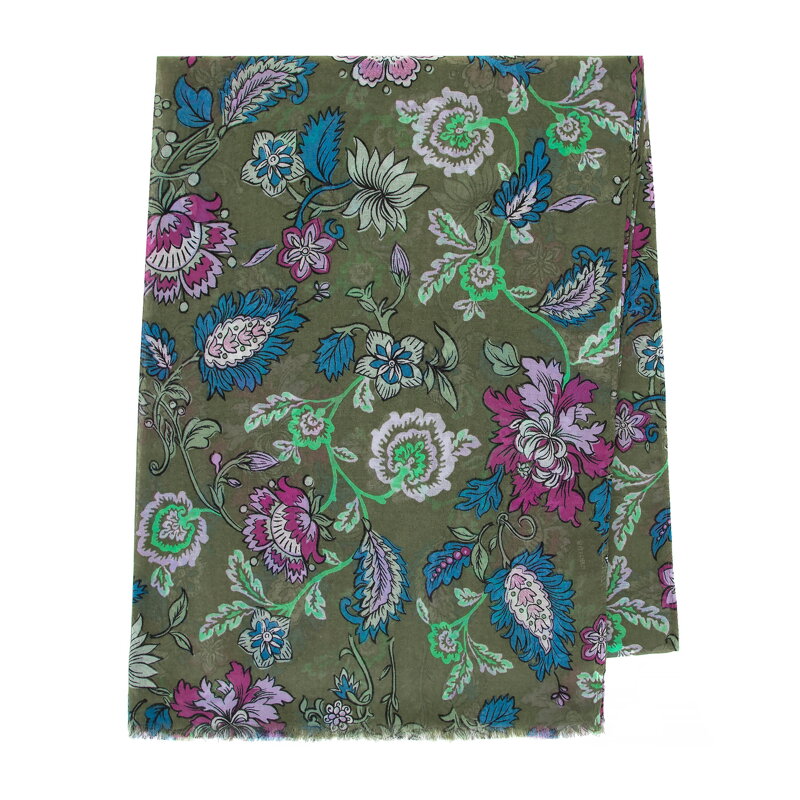 Damski szal w kwiatowy wzór zielono - niebieski 100-7D-012-XZ