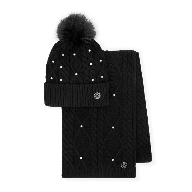 Damski zestaw zimowy w ozdobne perły czarny 101-SF-023-1