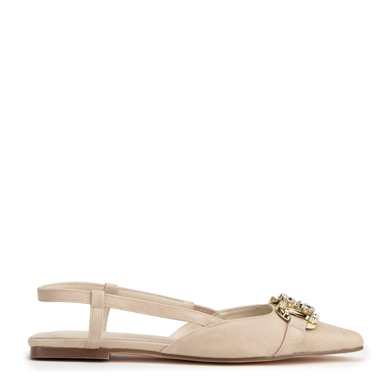 Damskie czółenka z noskiem w szpic beżowe 100-DP-206-9