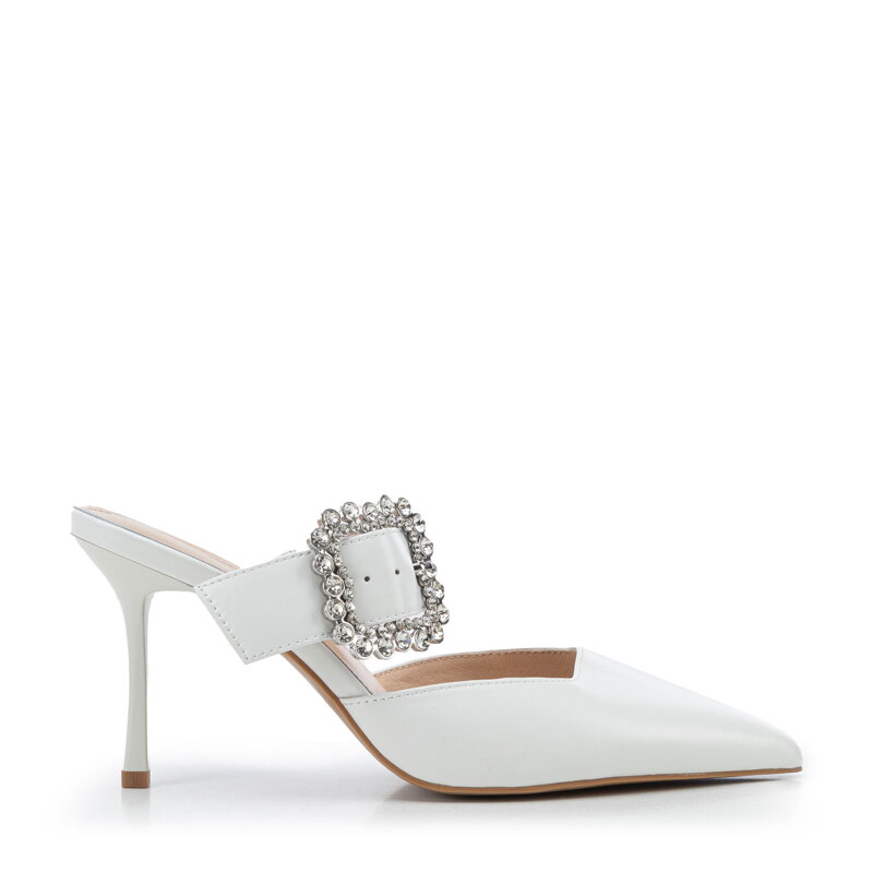 Damskie czółenka ze skóry na szpilce białe 100-D-513-0