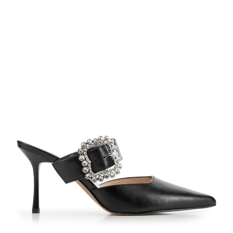 Damskie czółenka ze skóry na szpilce czarne 100-D-513-1