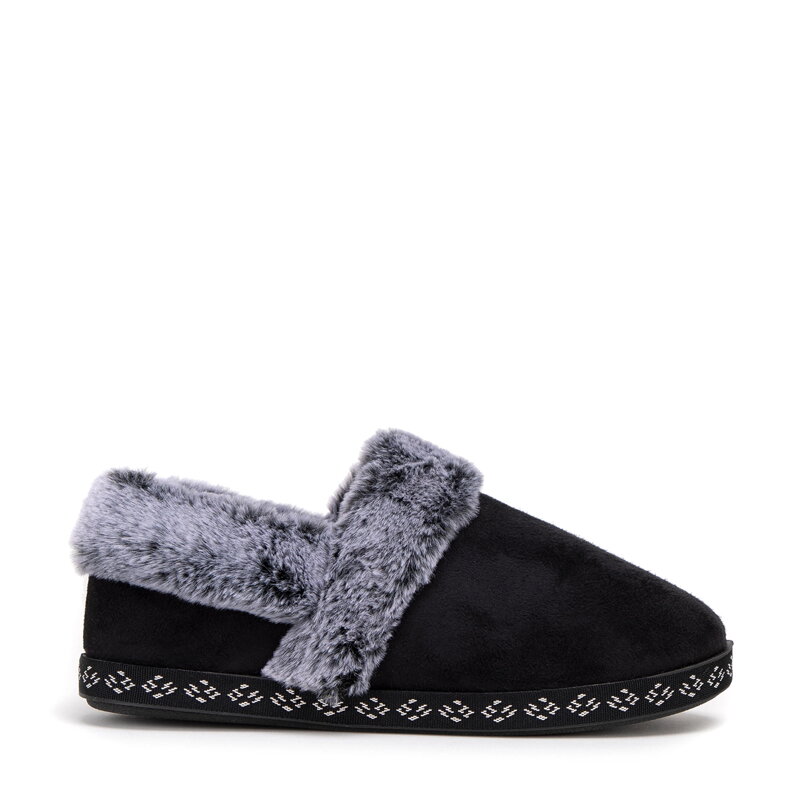 Damskie kapcie z futerkiem czarne 99-DP-800-1