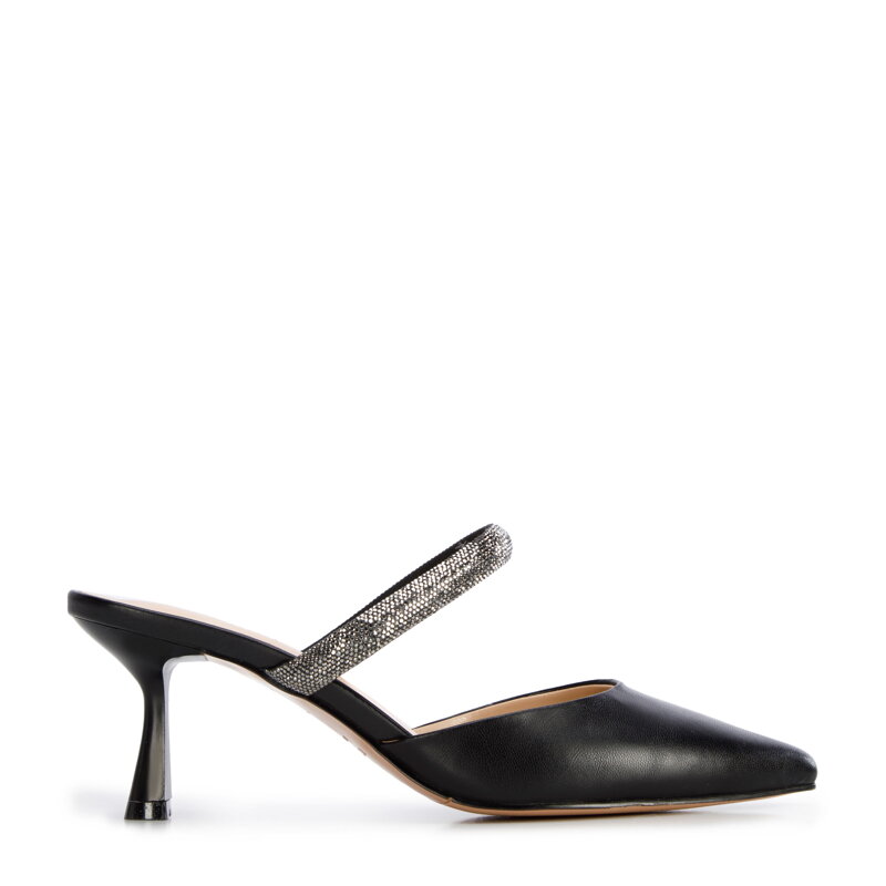 Damskie klapki skórzane na szpilce czarne 96-D-957-1