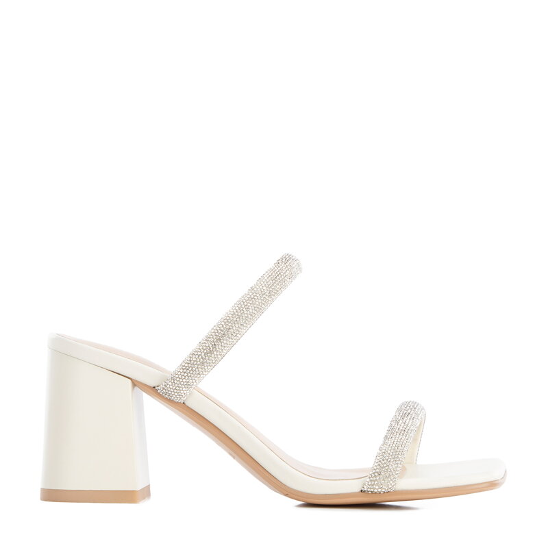 Damskie klapki skórzane z błyszczącymi paskami kremowe 96-D-960-0