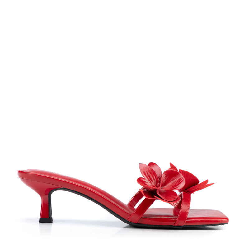 Damskie klapki z ekoskóry na szpilce czerwone 100-DP-600-3