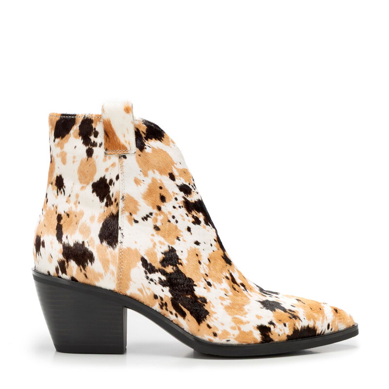 Damskie kowbojki z naturalnego włosia w krowie łaty biało - brązowe 101-D-963-5