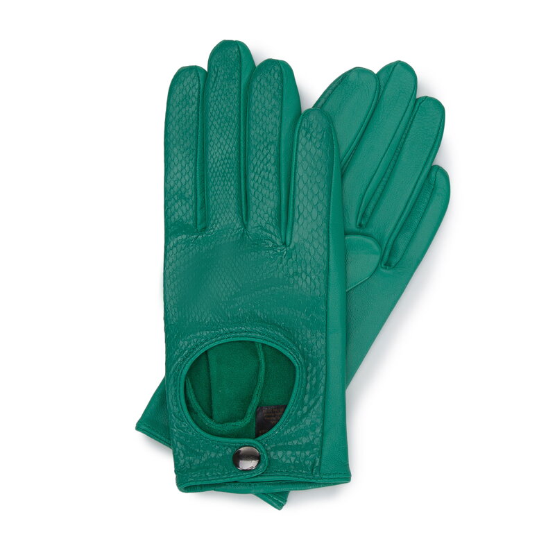 Damskie rękawiczki skórzane samochodowe klasyczne zielone 46-6A-002-Z