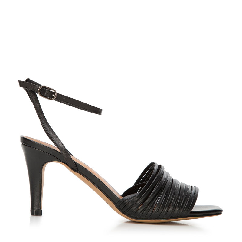 Damskie sandały skórzane z paseczkami na szpilce czarne 94-D-962-1