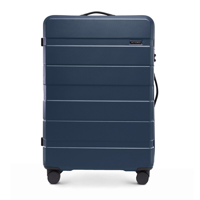 Duża walizka z ABS-u w poziome pasy granatowa 56-3A-103-90