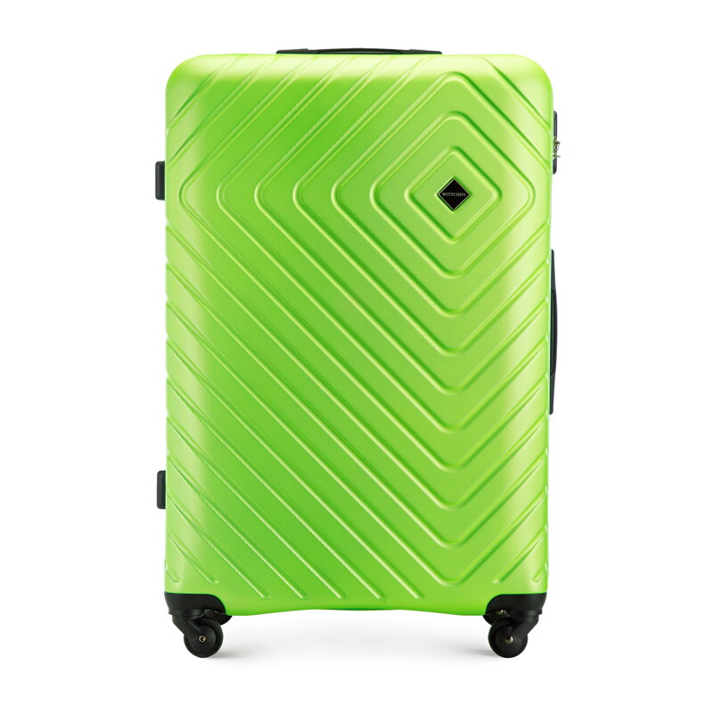 Duża walizka z ABS-u z geometrycznym tłoczeniem limonkowa 56-3A-753-86