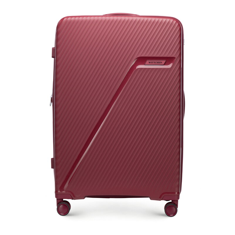 Duża walizka z polipropylenu w ukośne pasy bordowa 56-3T-503-30