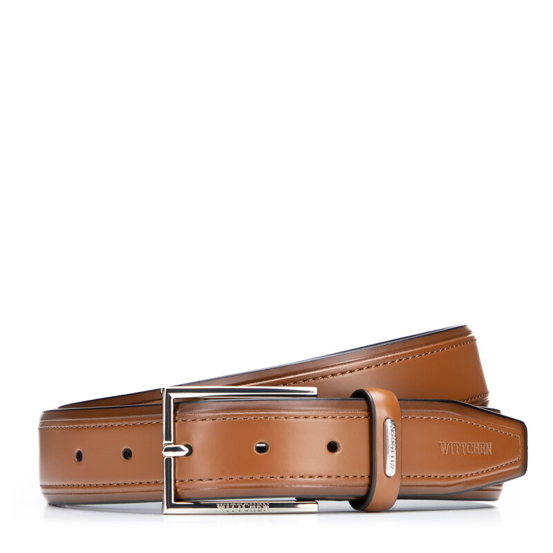 Elegancki pasek męski ze skóry naturalnej jasny brąz 101-8M-206-5