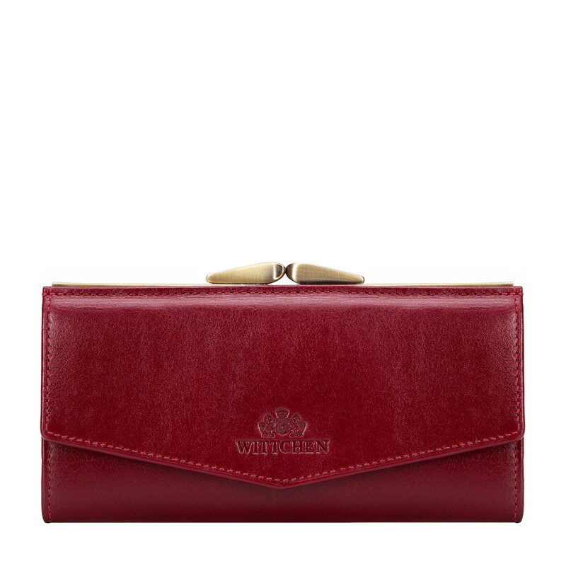 Damska portmonetka ze skóry z miejscem na dowód rejestracyjny czerwona 21-1-079-L30