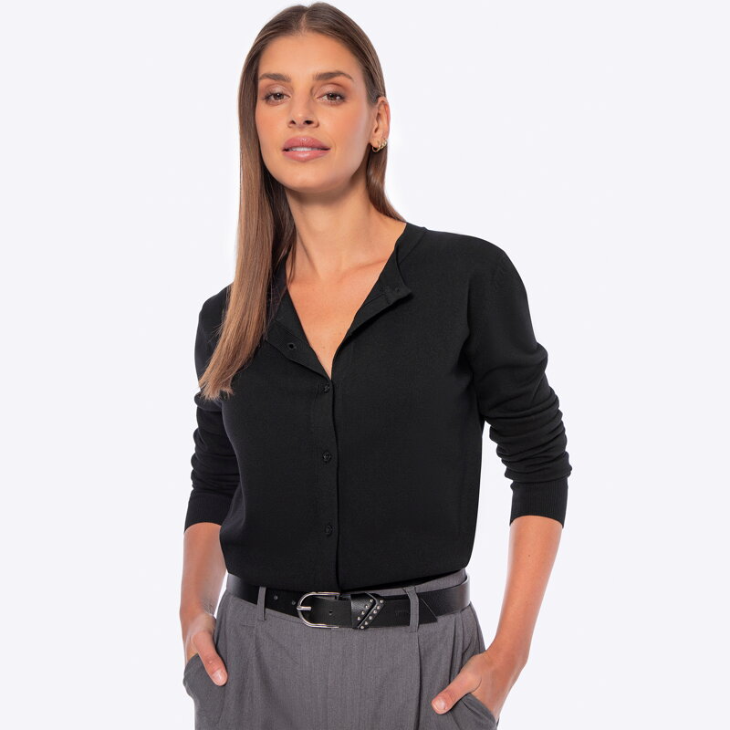 Kardigan damski z wiskozy i nylonu czarny 29-99-003-1