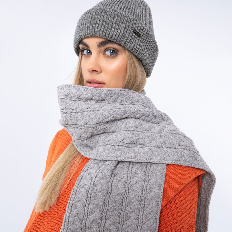 Damska czapka wywijana ciemny szara 97-HF-008-1