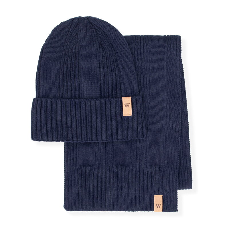 Klasyczny komplet zimowy: czapka i szalik granatowy 101-SF-008-N